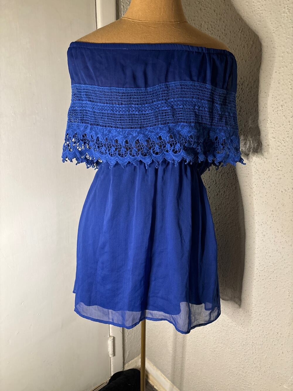 Gameday By Chloe Blue Strapless Boatneck Lace Top Mini Dress S Rainbowcore Twee